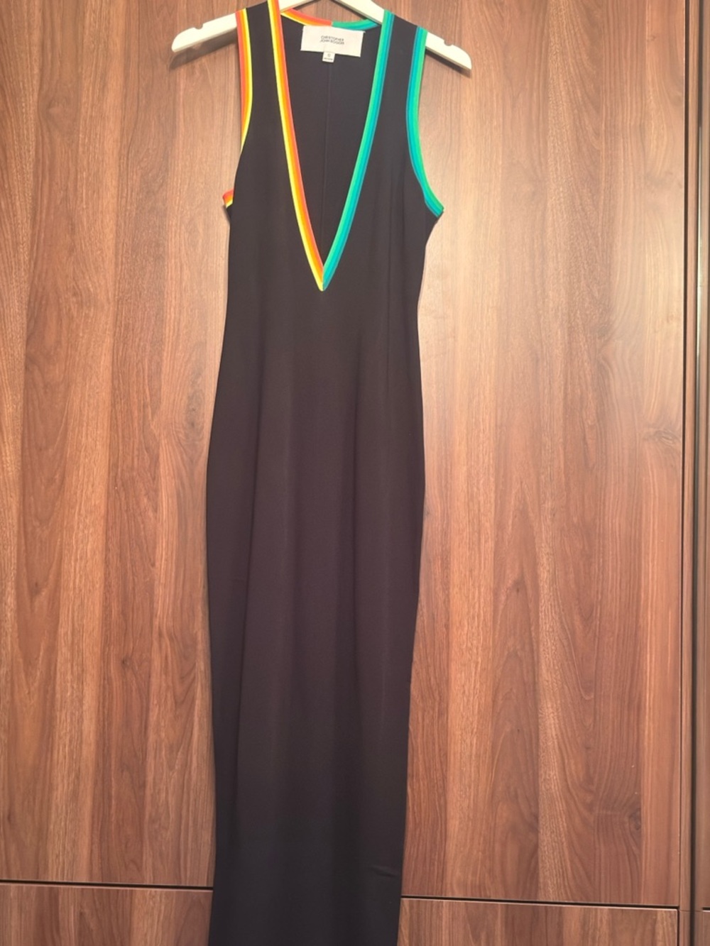 Christopher John Rogers Black Plunge Maxi Dress with Color-Trim - Picture 3 of 3